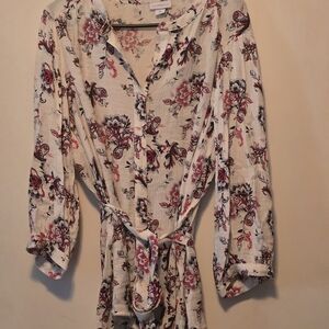 Liz Claiborne Floral Blouse - Cream and Pink